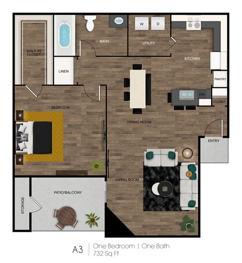 A 1 bedroom apartment with one bathroom.